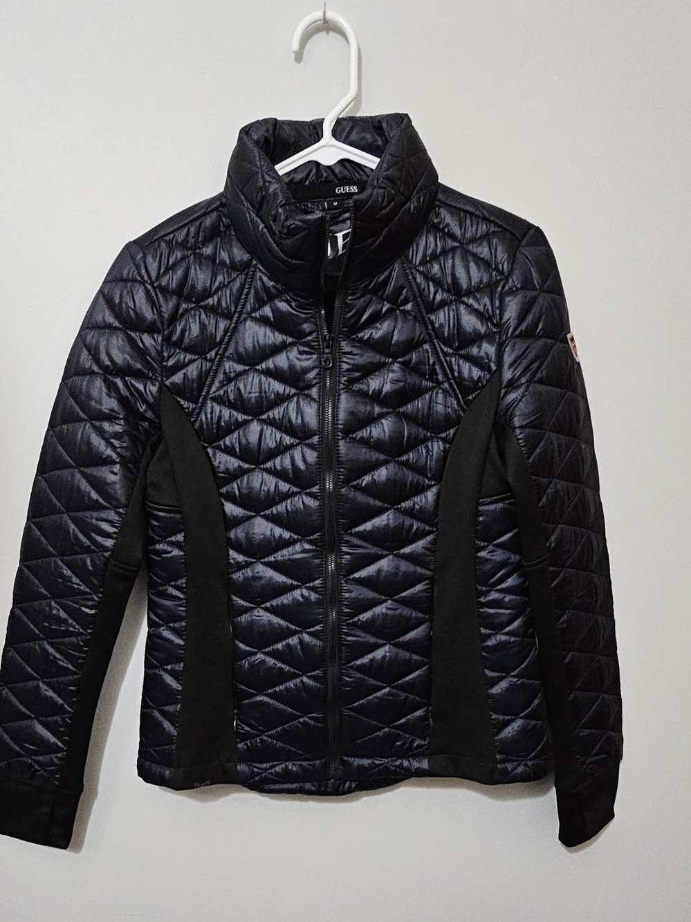 Guess Women's Navy Blue Quilted Puffer Jacket with Contour Panels